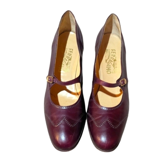 Vintage Salvatore Ferragamo Oxford Mary Janes Oxblood Leather Heels 9 Academia - Picture 2 of 11